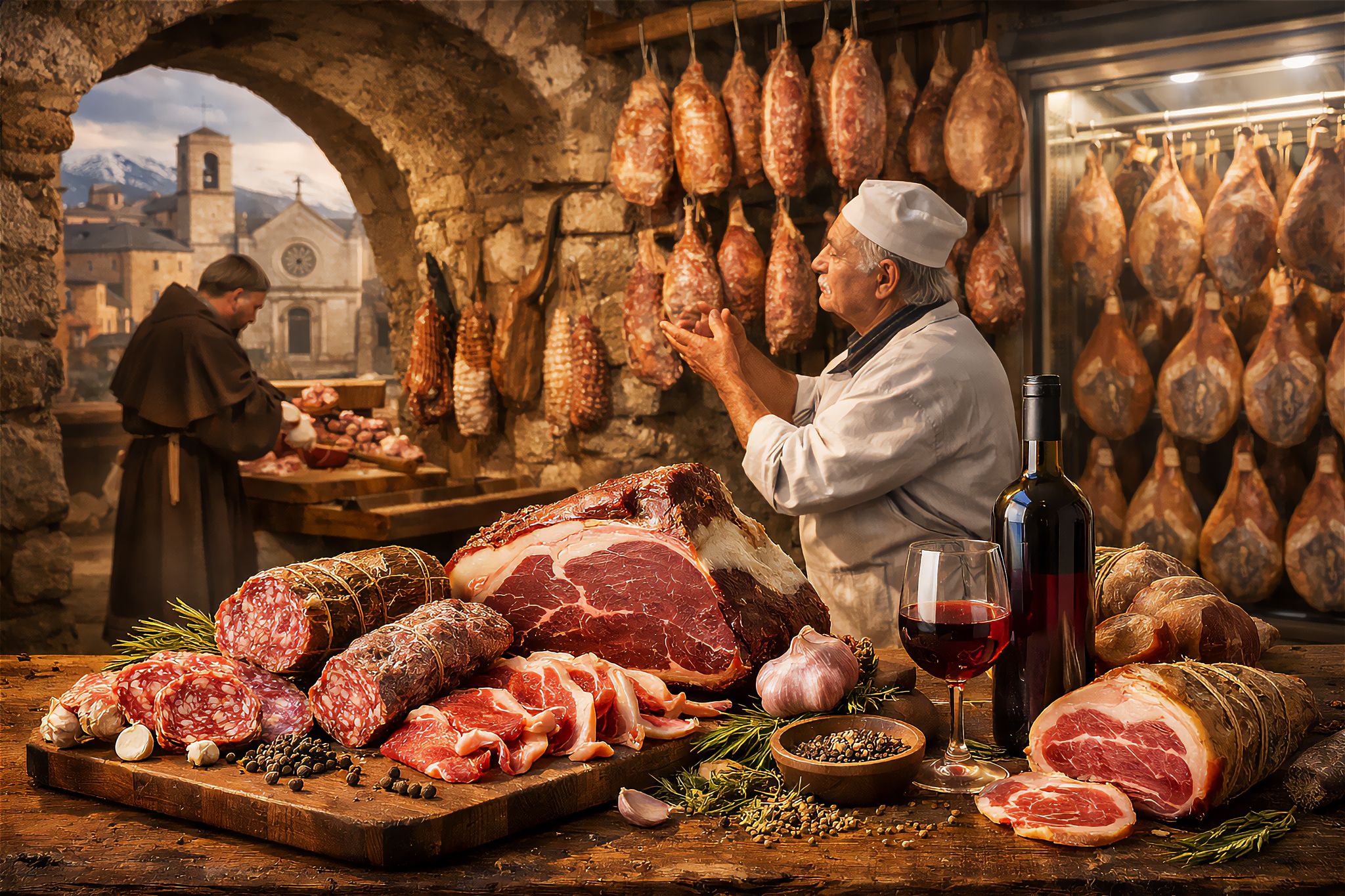 salumi lavorati secondo tradizione a Norcia